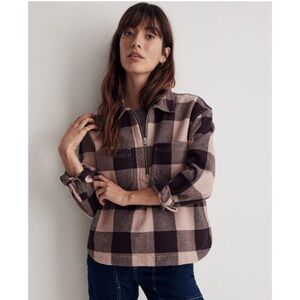 Madewell Women's Waffle Half-Zip Popover Shirt in Warm Sandstone Burgundy